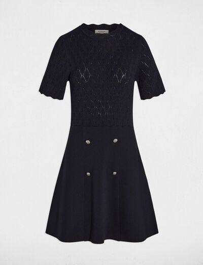 Robe tricot courte col rond bleu marine femme