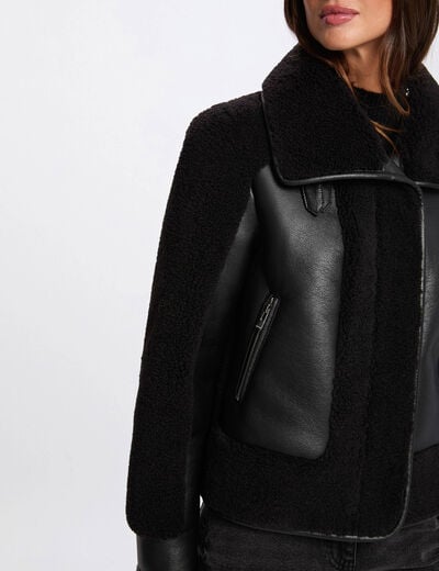 Manteau court col tailleur noir femme