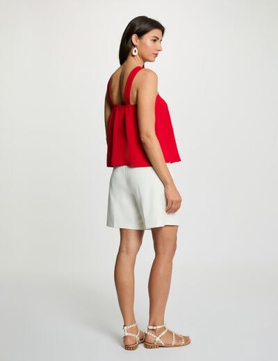Top pliss&eacute; col montant rouge femme