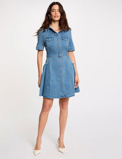 Korte denim skaterjurk stone washed denim vrouw