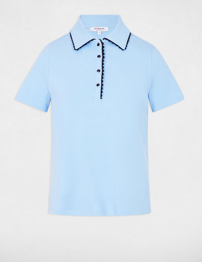 Top cintré col à revers bleu clair femme