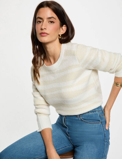 Pull court jacquard ivoire femme