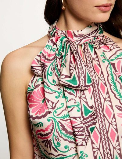 Blouse satin&eacute;e col montant multicolore femme