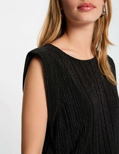 Mouwloos geplooid T-shirt zwart vrouw