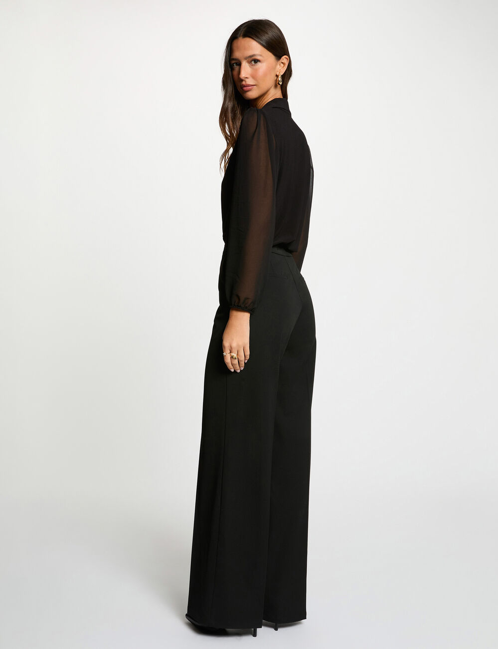 T-shirt voile boutonné noir femme