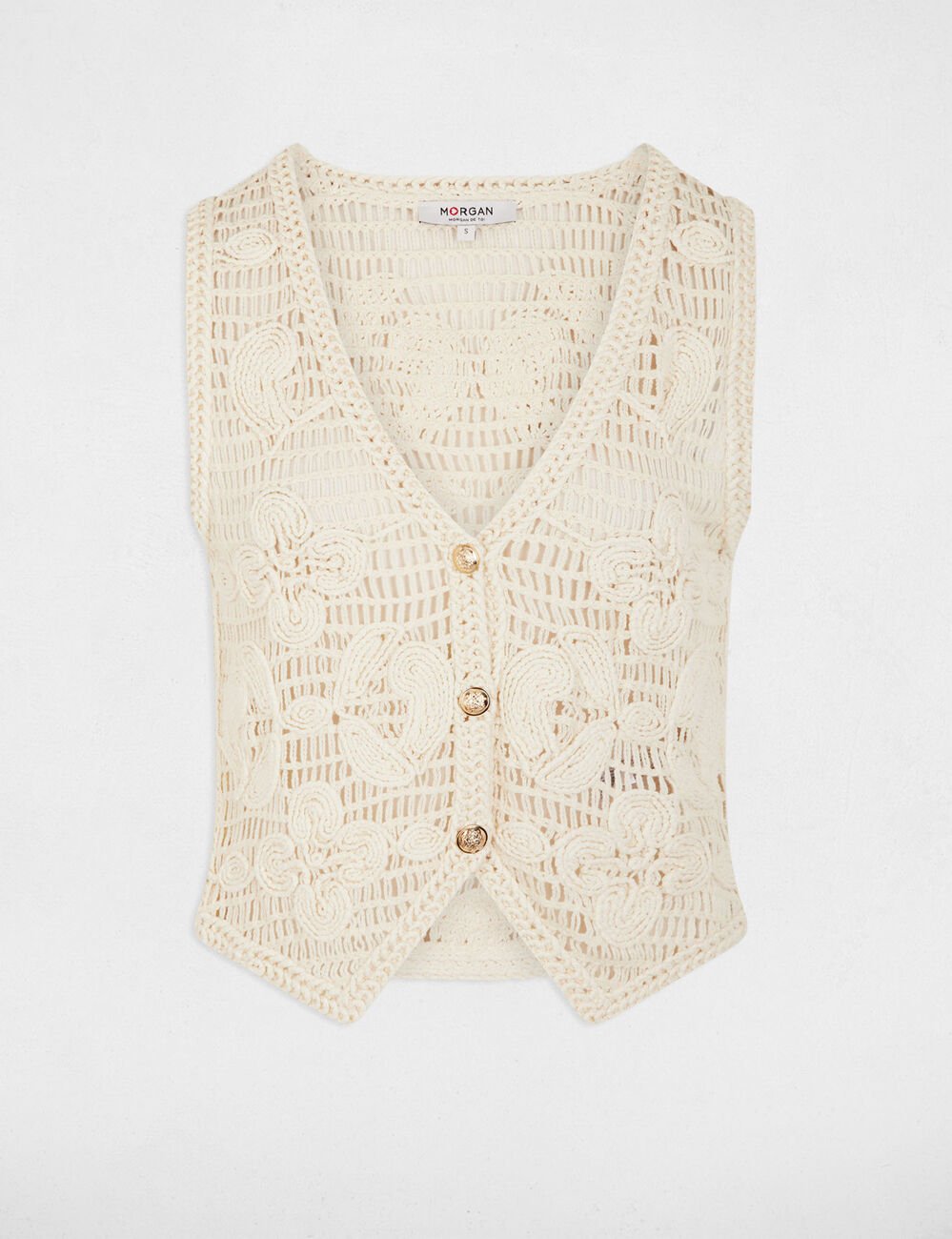 Mouwloos vest met V-hals ivoor vrouw