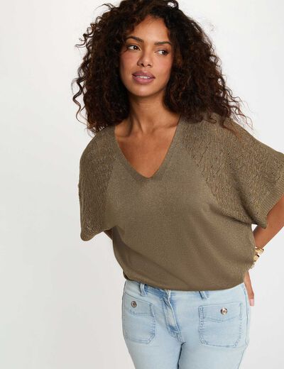 Oversized V-hals trui brons vrouw