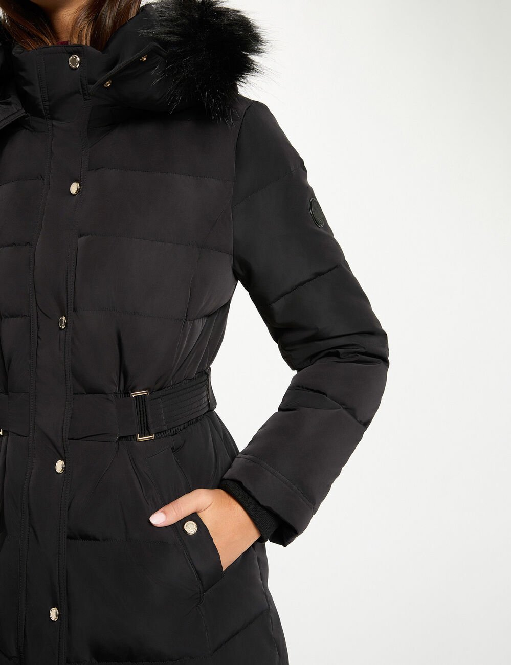 Doudoune longue à capuche noir femme