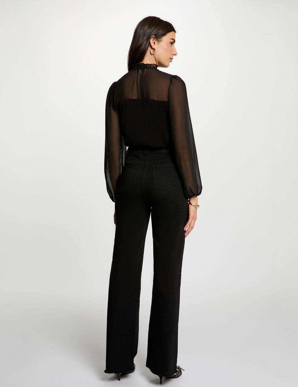 Chemise voile col v noir femme