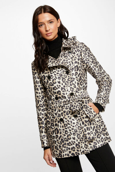 Trench droit ceinturé imprimé léopard multico femme