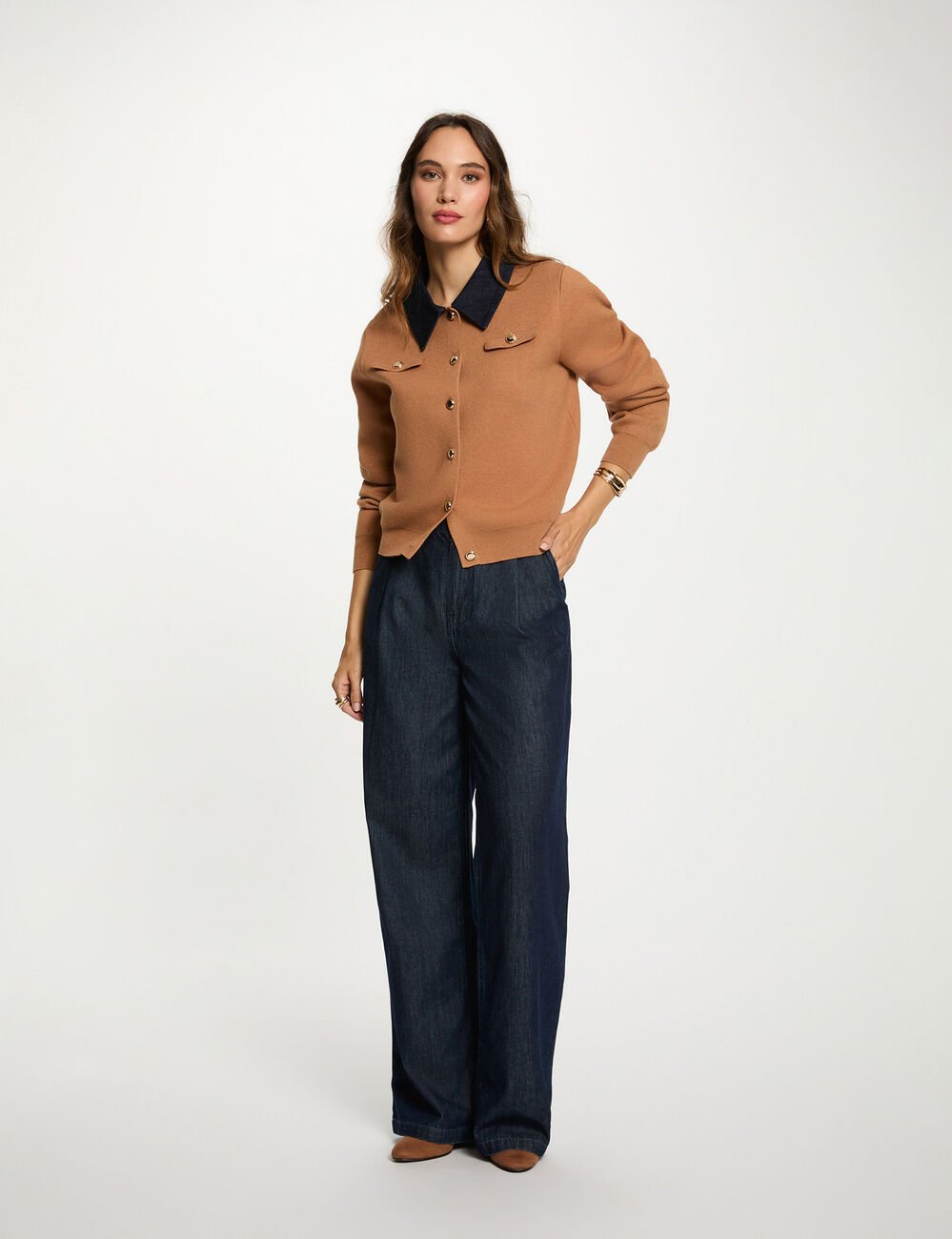 Kort vest met reverskraag beige vrouw
