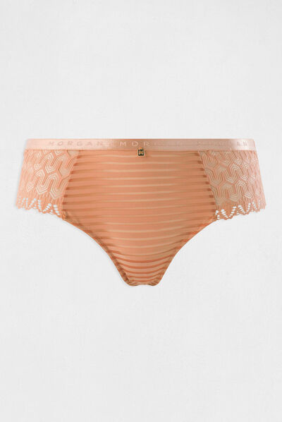 Shorty en dentelle beige femme