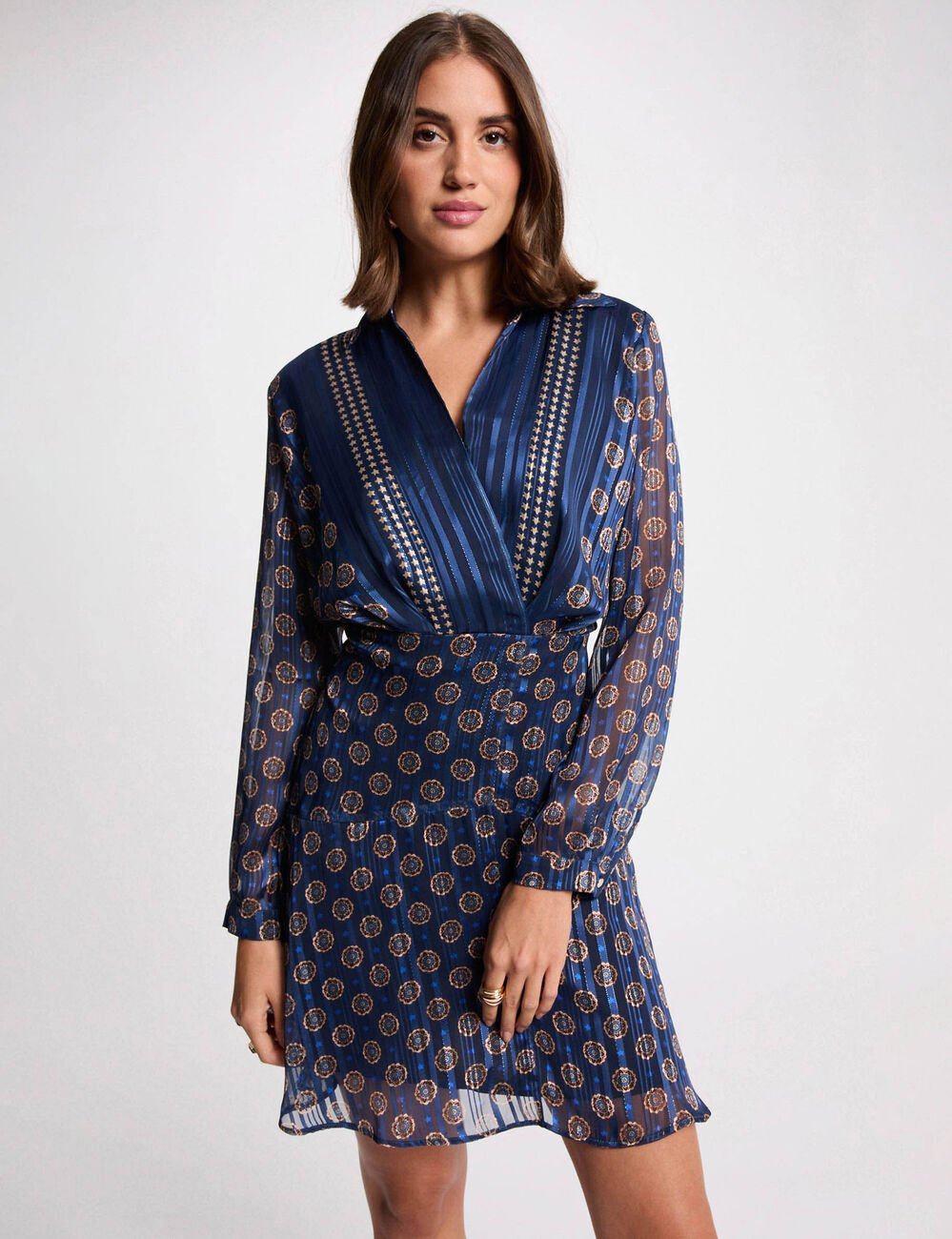 Robe fluide col v multicolore femme