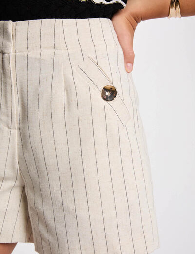 Gestreepte shorts met hoge taille beige vrouw