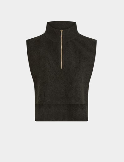 Poncho col zippé noir femme