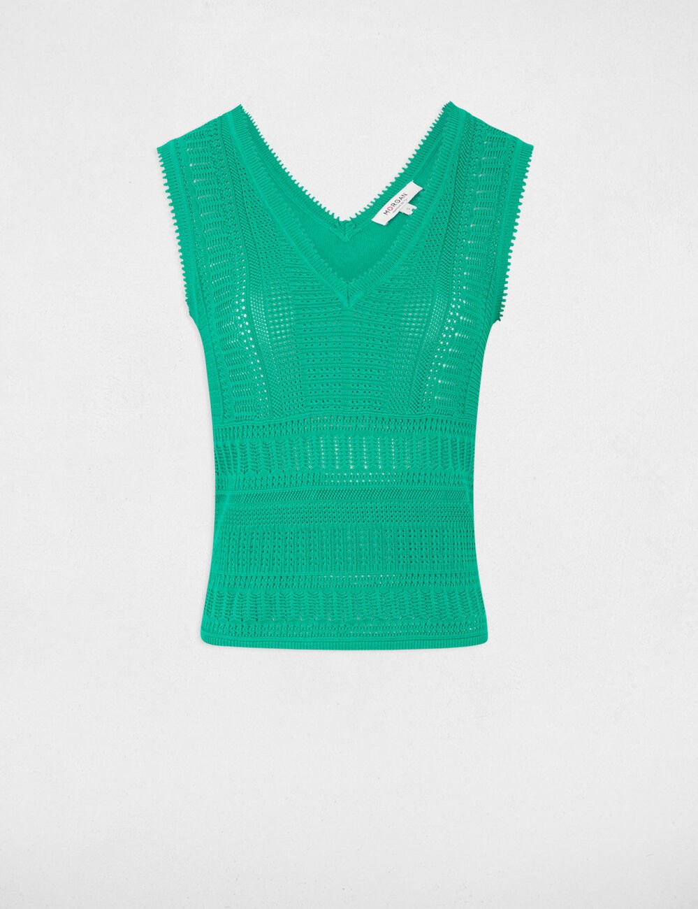 Pull sans manches ajouré vert émeraude femme