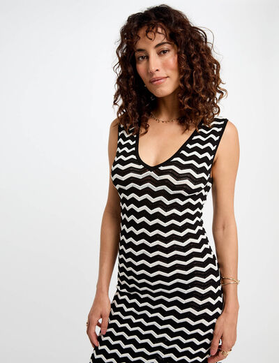 Robe tricot longue ajust&eacute;e noir femme