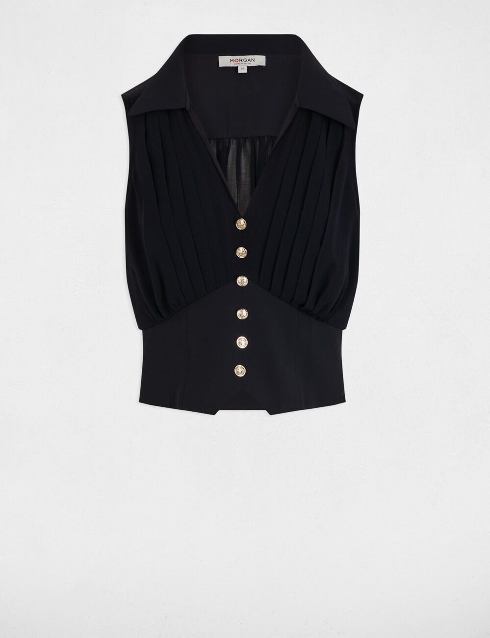 Mouwloze top met plooien marineblauw vrouw