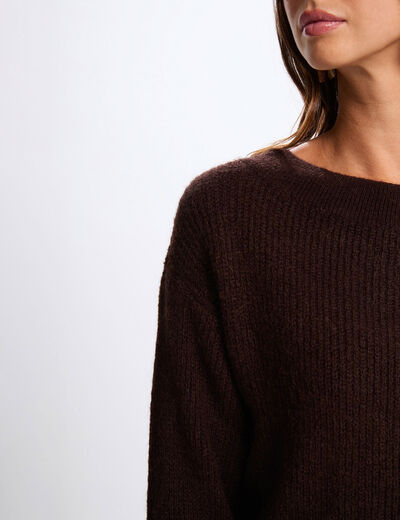 Ronde hals trui donker bruin vrouw