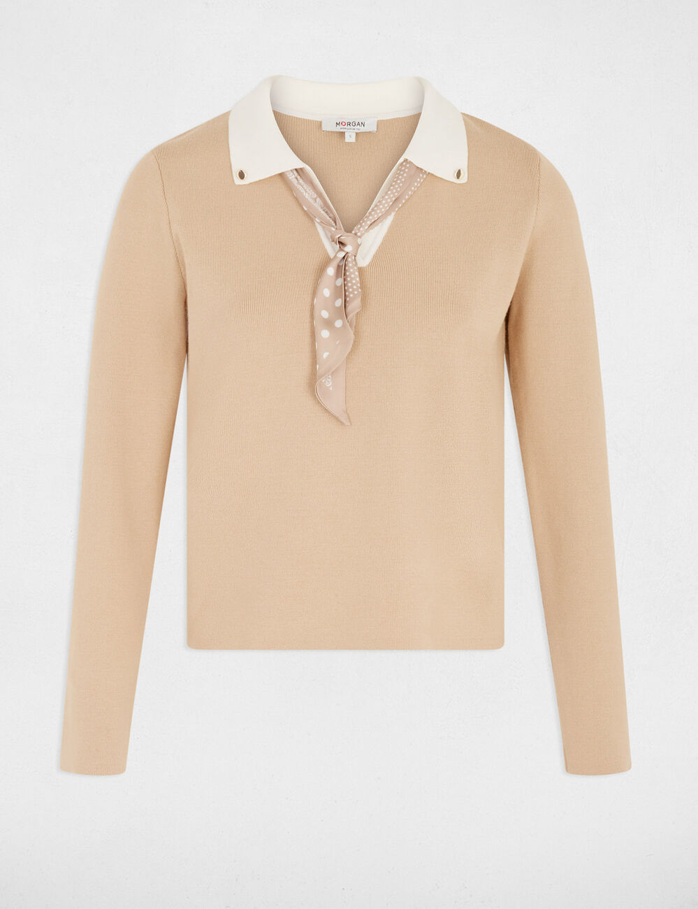 Trui met omgeslagen kraag beige vrouw