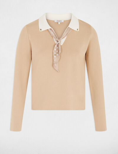 Trui met omgeslagen kraag beige vrouw