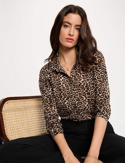 Chemise droite col à revers multicolore femme
