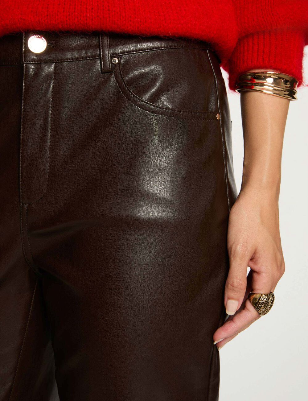 Pantalon bootcut similicuir marron foncé femme