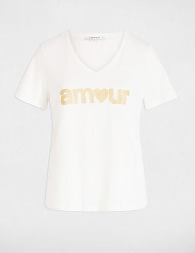 T-shirt à inscription blanc femme
