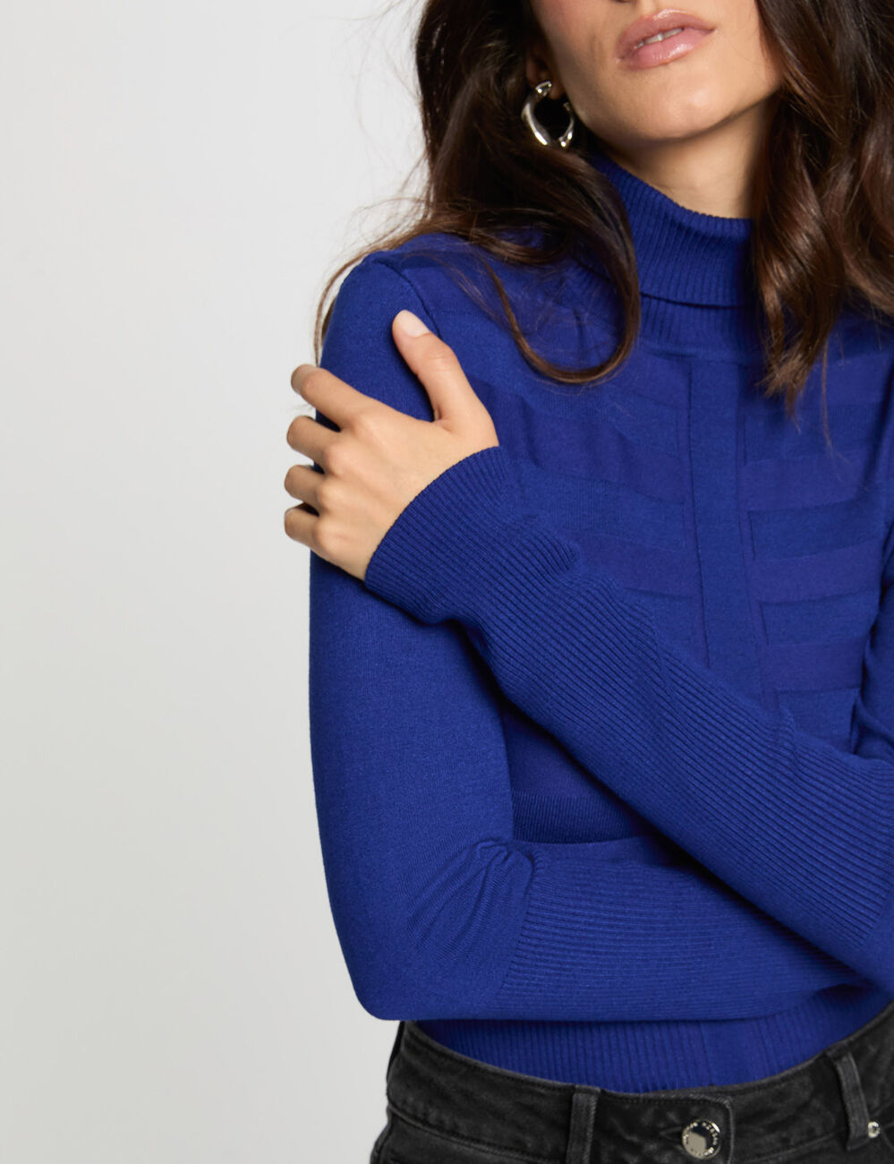 Nauwsluitende coltrui bleu pétrole vrouw