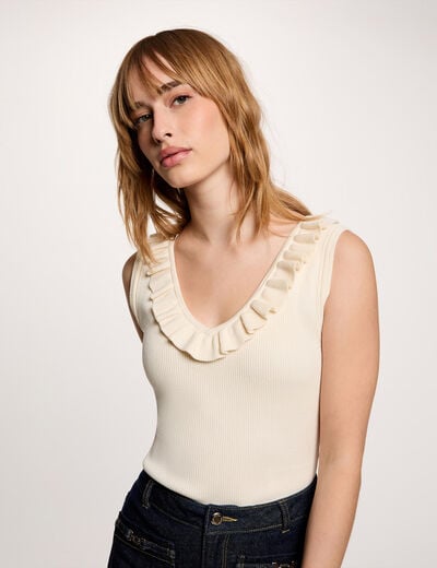 Getailleerde V-hals top ivoor vrouw