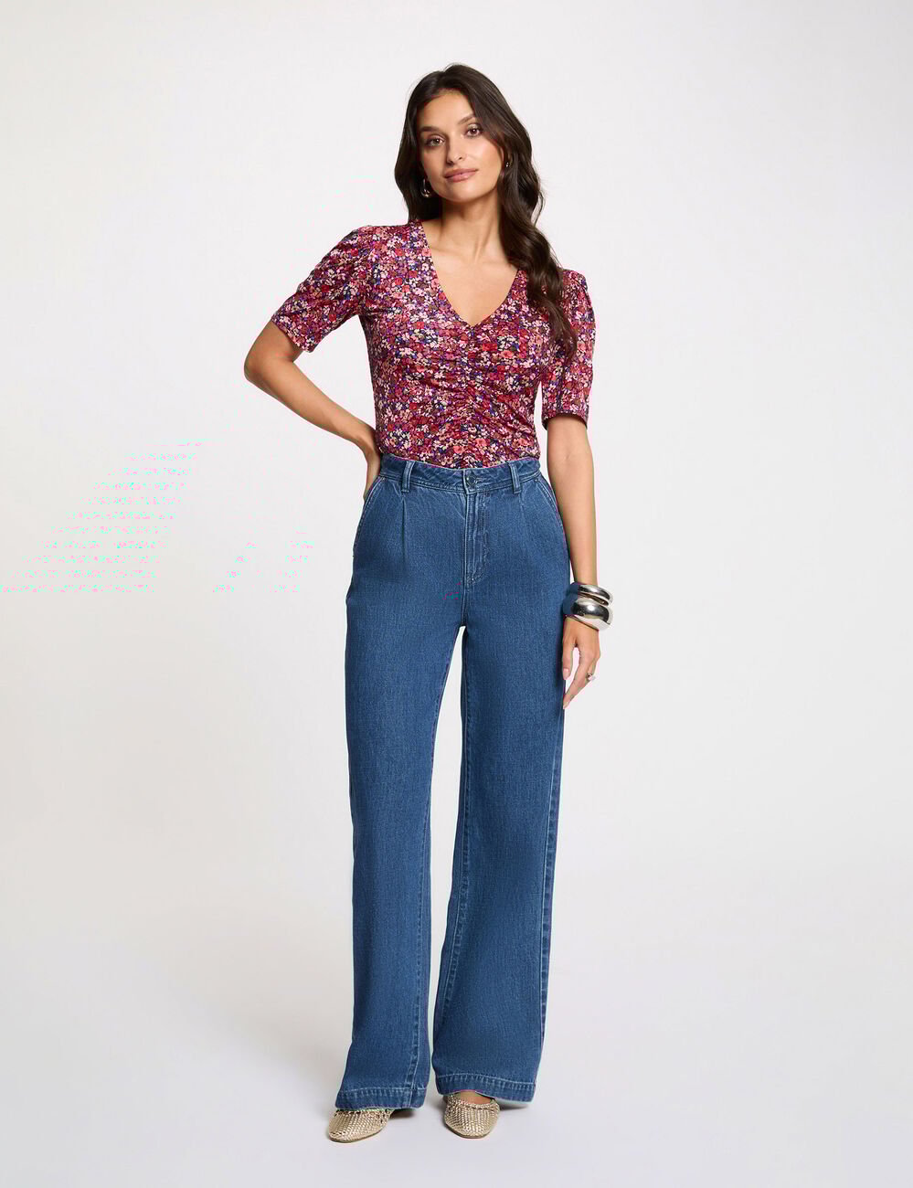 Getailleerd V-hals T-shirt meerkleurig vrouw