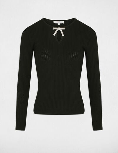 Pull col rond strass noir femme