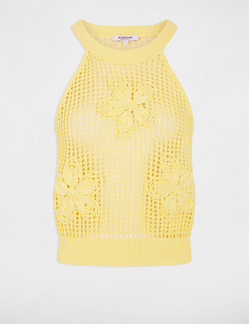 Getailleerd tanktop met ronde hals lichtgeel vrouw