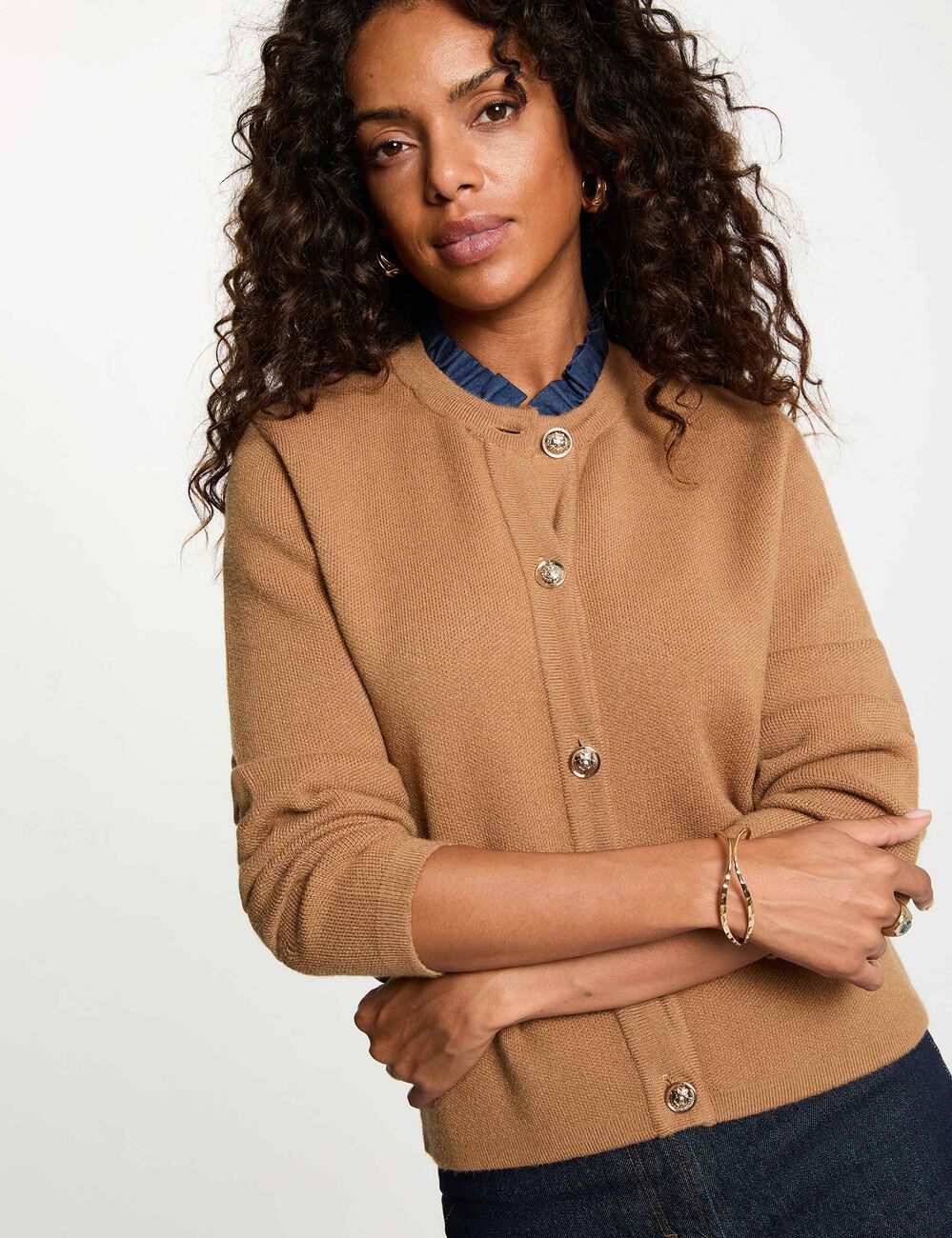 Gilet avec boutons marron cognac femme
