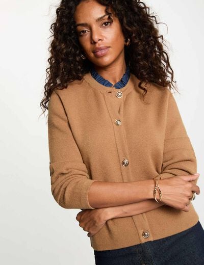 Gilet avec boutons marron cognac femme