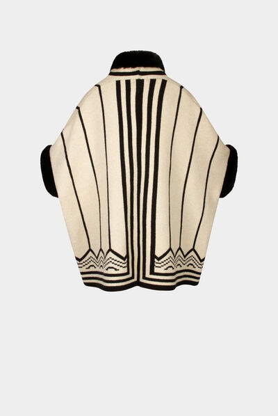Poncho met grafische print zwart vrouw
