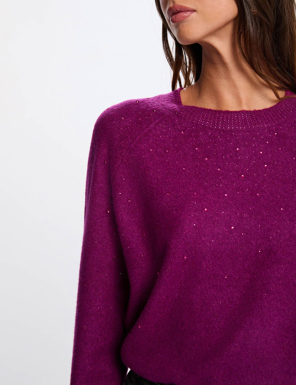 pull ajuste strass violet femme Pull ajusté strass violet femme