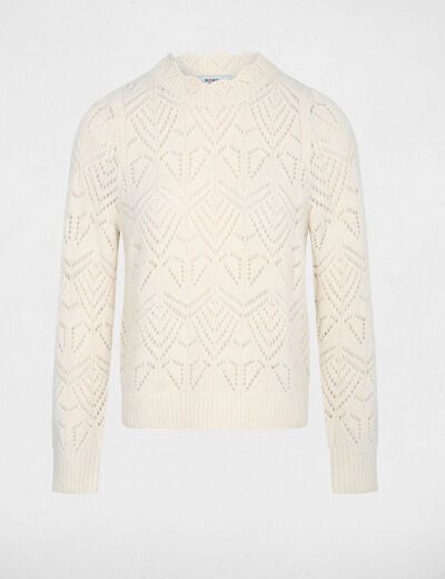 Pull ajour&eacute; col rond ivoire femme