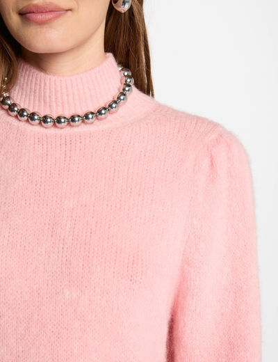 Pull col montant rose femme