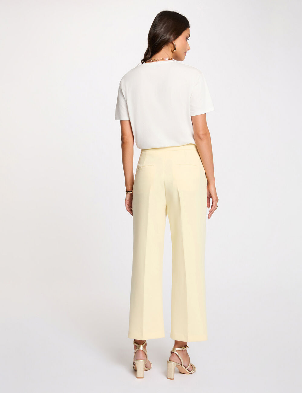Pantalon droit taille haute jaune pastel femme