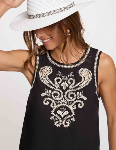 Grafische strohoed helder wit vrouw