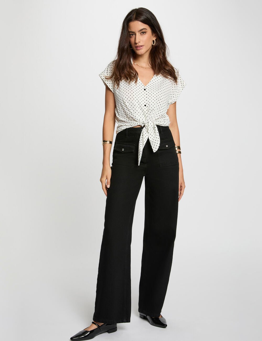 Chemise cropped col v blanc femme