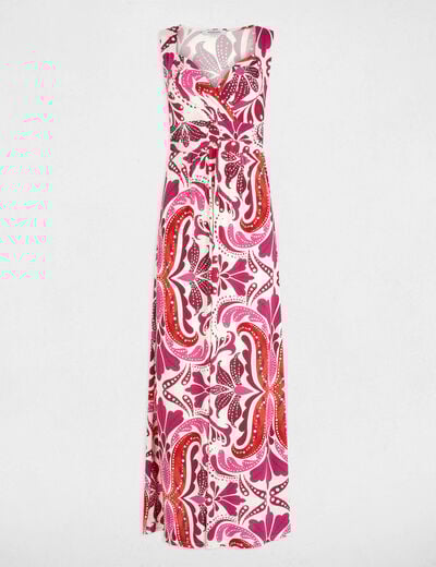 Robe longue col coeur multicolore femme