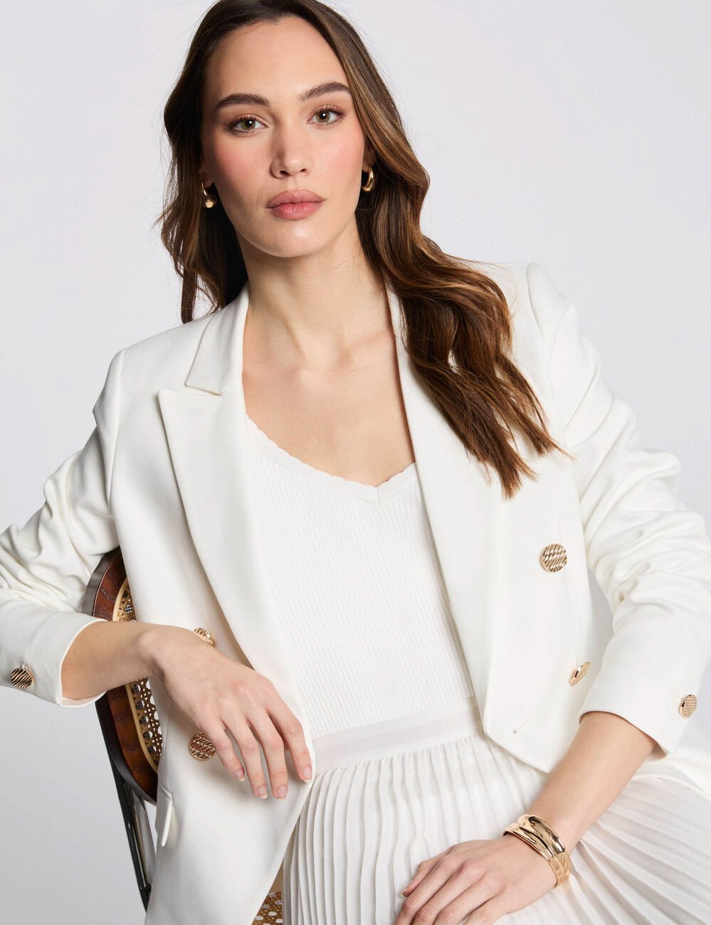 Blazer met dubbele knopenrij helder wit vrouw