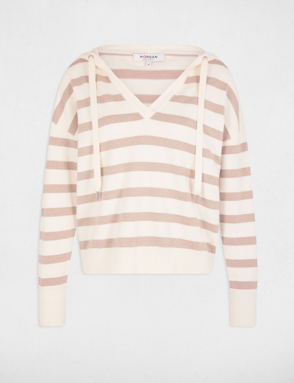 Pull col en V à capuche ivoire femme