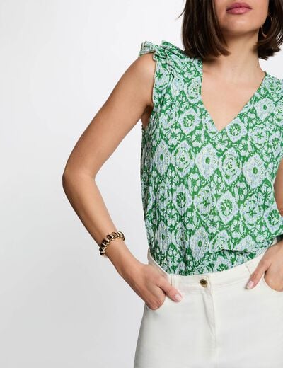 Top met V-hals en korte mouwen meerkleurig vrouw