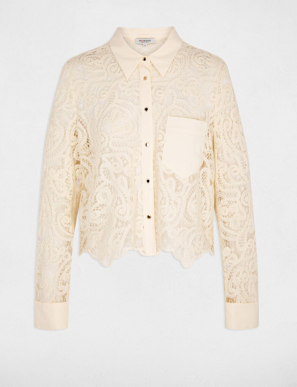 Chemise dentelle manches longues creme femme