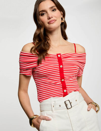 T-shirt met korte mouwen en strepen rood vrouw