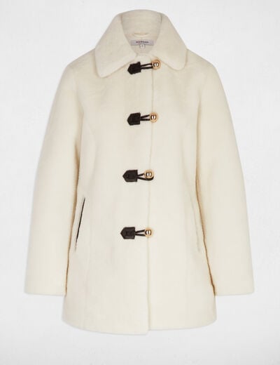 Manteau court fausse fourrure ivoire femme