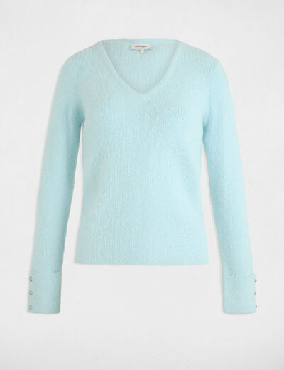 Pull manches longues avec col en V bleu ciel femme